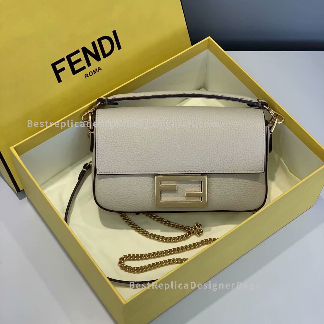 Fendi Baguette Mini White Leather Bag GHW 306S